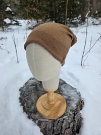 Image 3 of Upcycled Merino Wool Side Snap Beanie in Toffee- M-XXL