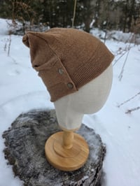 Image 1 of Upcycled Merino Wool Side Snap Beanie in Toffee- M-XXL