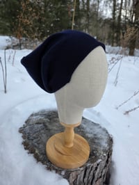 Image 1 of Upcycled Merino Wool Snap Beanie in Navy- M-XXL