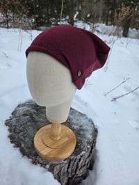 Image 1 of Upcycled Merino Wool Side Side Snap Beanie in Brandywine- S-XL
