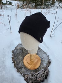 Image 2 of Upcycled Cashmere Side Snap Beanie in Black- M-XXL 