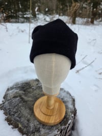 Image 3 of Upcycled Cashmere Side Snap Beanie in Black- M-XXL 