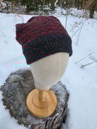 Upcycled Wool Beanie in Charcoal & Red - Youth through Adult Small