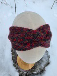Image 2 of Upcycled Wool Ear Warmer Headband in Charcoal & Red - Youth through Adult Medium 