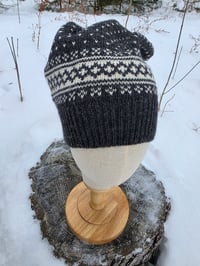 Image 1 of Upcycled Wool Fair Isle Charcoal Beanie- M-XXL 