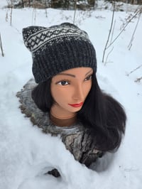 Image 1 of Upcycled Wool Fair Isle Charcoal Beanie in Youth/Adult Small