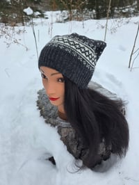 Image 2 of Upcycled Wool Fair Isle Charcoal Beanie in Youth/Adult Small