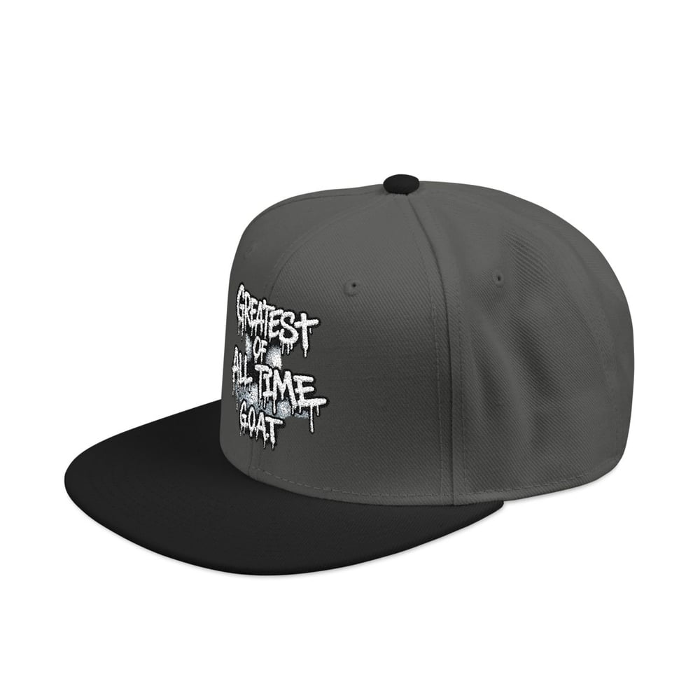 Image of Embroidered Snapback Hat — 'Greatest Time' Drip Text Cap (GOAT Accent)