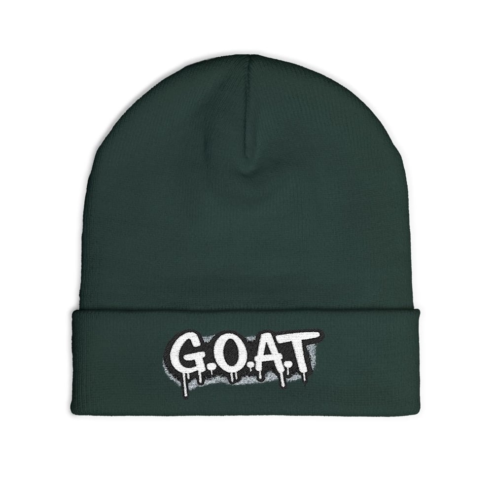 Image of G.O.A.T. Embroidered Knit Beanie — Streetwear Winter Hat