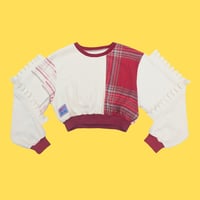 Image 1 of Snowy Plaid Frill Crop Sweatshirt