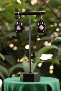 Image 2 of Black Cat Paw Beaded Earrings