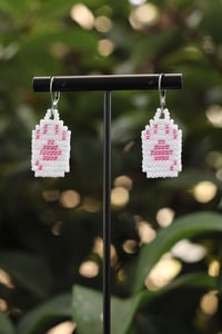 Image 1 of White Cat Paw Beaded Earrings