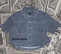 Image 2 of Medieval Cropped Denim Button Down- Small 5
