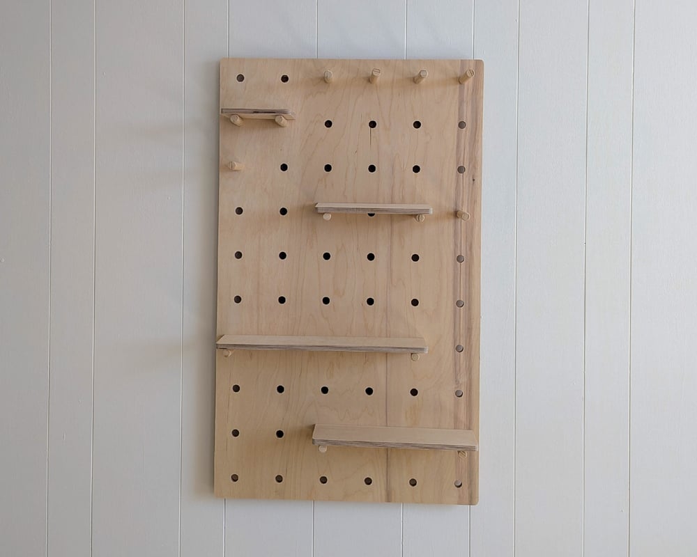 Image of Custom Birch Plywood Wooden Pegboard Shelving Display