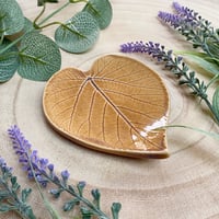 Image 2 of Small Soft Amber Ceramic Leaf Trinket/Ring Dish