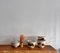 Image 1 of Pair of White Stoneware Chai Cups with Brushed Teadust Glaze