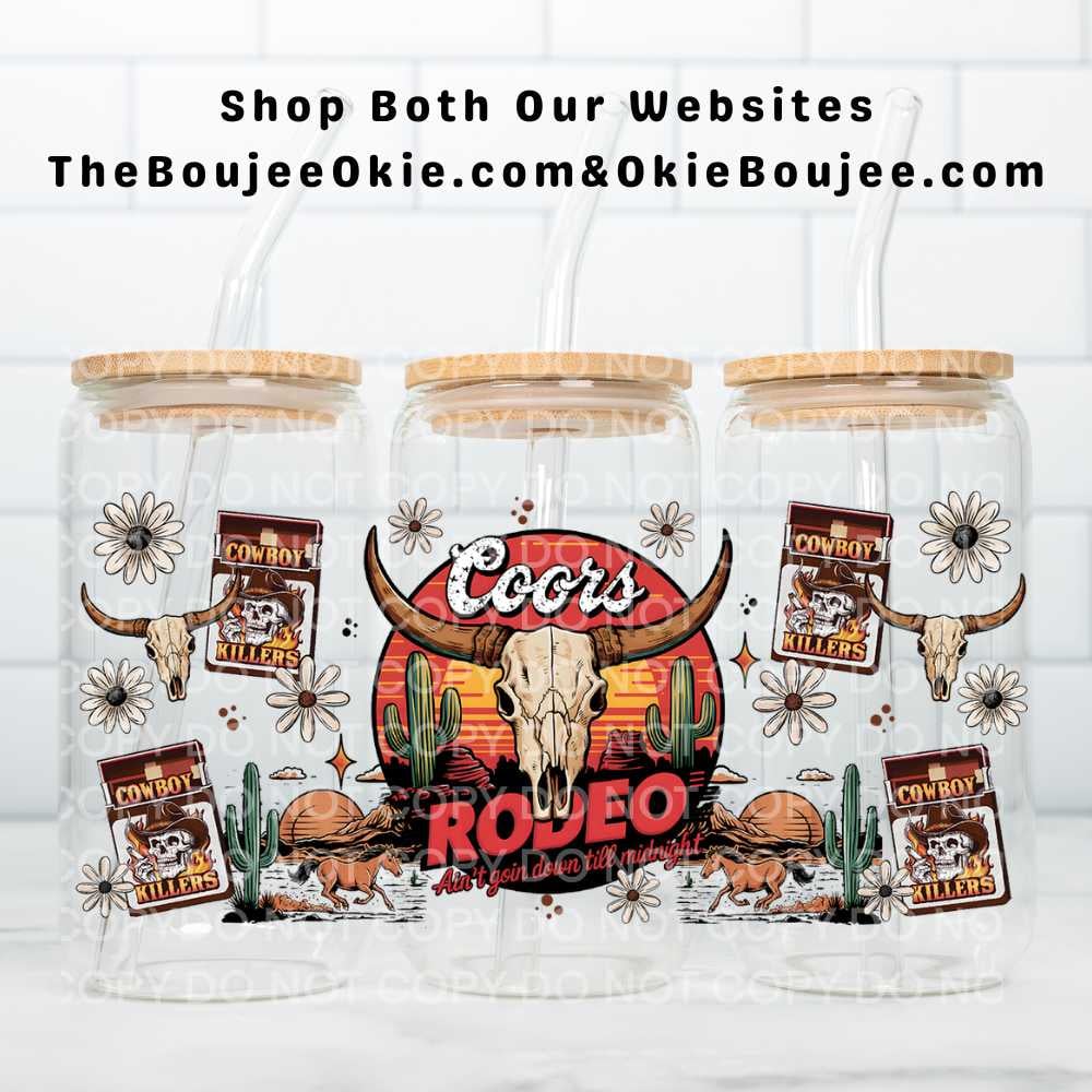Image of Coors Rodeo UV DTF Double-Sided Wrap – 16oz Glass Can & Tumbler Design.  W0640