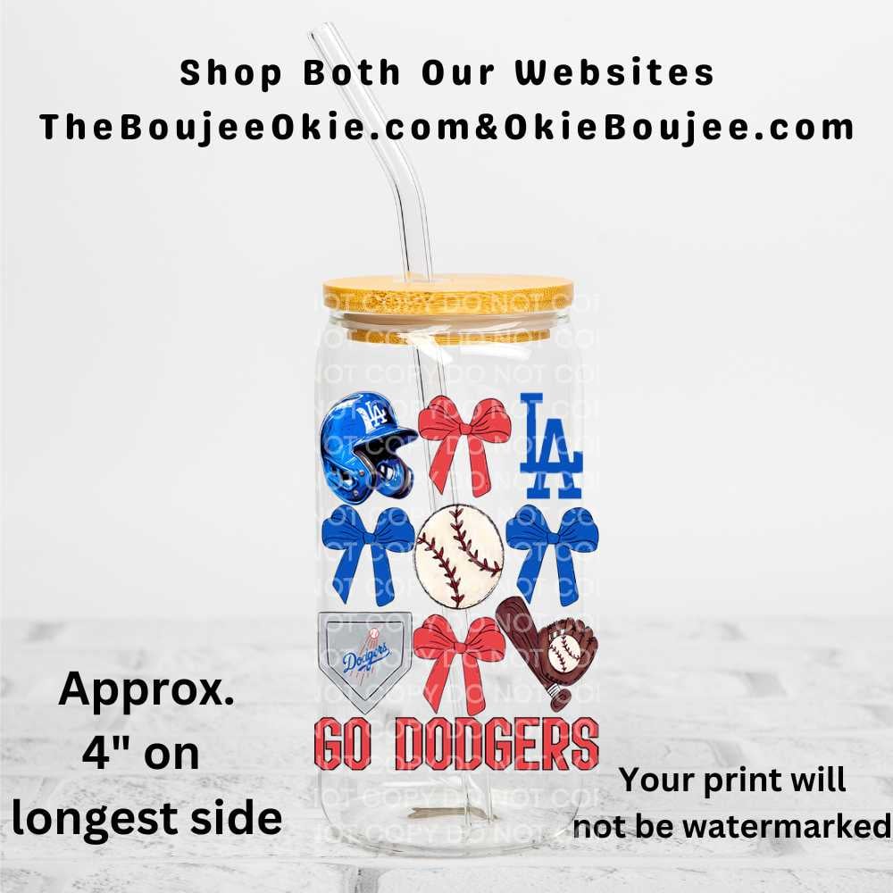 Image of LA Dodgers Go Dodgers UV DTF Double-Sided Decal – 16oz Glass Can & Tumbler Design.  T8