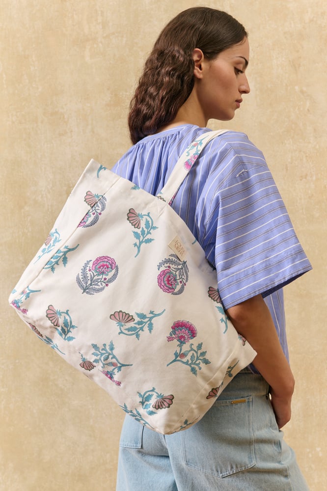 Image of Tote bag Beverly Cream Plumeria