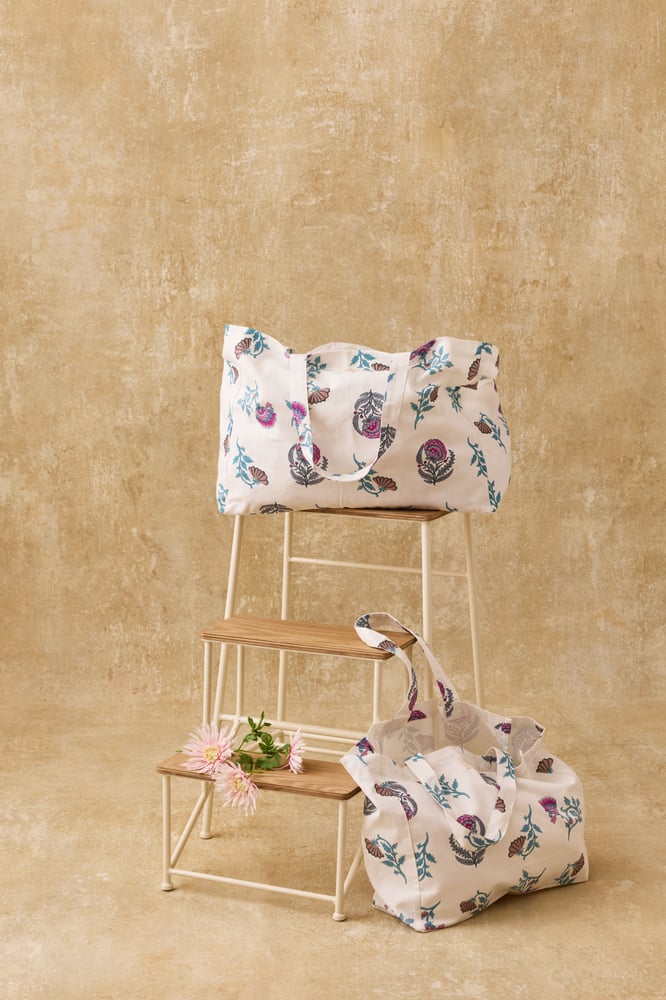 Image of Tote bag Beverly Cream Plumeria