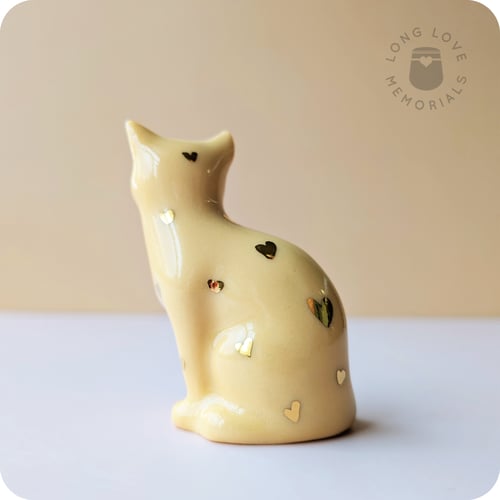Image of Orange and Gold Cat Figurine, 18k Gold Luster Hearts