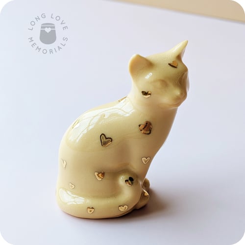 Image of Orange and Gold Cat Figurine, 18k Gold Luster Hearts