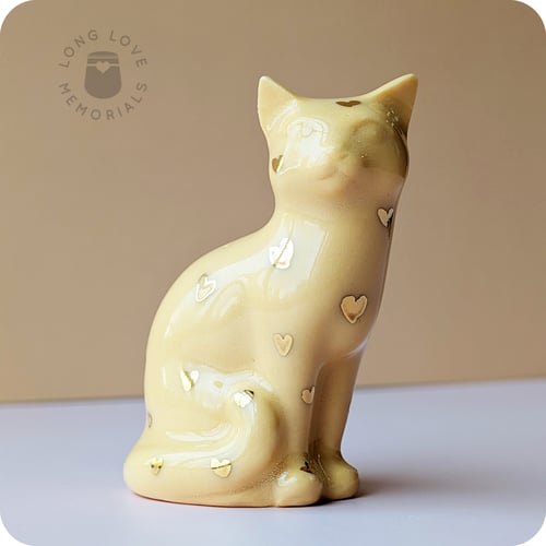 Image of Orange and Gold Cat Figurine, 18k Gold Luster Hearts