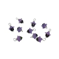 Image 2 of 10PC. METALLIC LILAC Fire Polish Glass Bead Charms/Acrylic Flower Capped bead charms