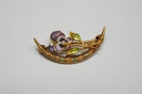 Image 2 of Victorian 14k Yellow Gold, Enameled Pansy and Crescent Brooch