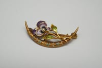 Image 3 of Victorian 14k Yellow Gold, Enameled Pansy and Crescent Brooch