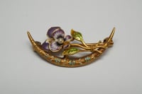 Image 1 of Victorian 14k Yellow Gold, Enameled Pansy and Crescent Brooch