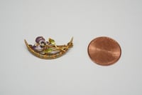 Image 4 of Victorian 14k Yellow Gold, Enameled Pansy and Crescent Brooch