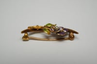 Image 5 of Victorian 14k Yellow Gold, Enameled Pansy and Crescent Brooch