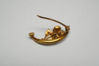 Image 6 of Victorian 14k Yellow Gold, Enameled Pansy and Crescent Brooch