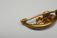 Image 7 of Victorian 14k Yellow Gold, Enameled Pansy and Crescent Brooch