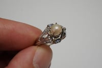 Image 6 of Art Deco 14k White Gold, Pearl, and Sapphire Filigree Ring