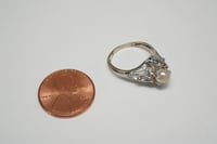 Image 7 of Art Deco 14k White Gold, Pearl, and Sapphire Filigree Ring
