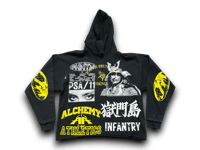 Image 1 of  Black samurai Kanji Akira South Brunswick Vikings upcycled screen print black/yellow hoodie 