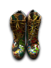 Image 3 of Hand-Painted 6 inch Timberland Boots: Custom one of a kind  Abstract Art paint splash 2