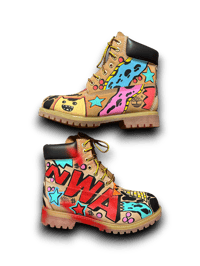 Image 1 of Hand-Painted 6 inch Timberland Boots: Custom NWA one of a kind  Abstract Art footwear