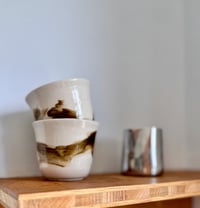 Image 2 of Pair of White Stoneware Chai Cups with Brushed Teadust Glaze