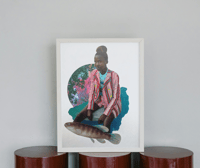 Image 2 of Girl at Pond - Collage su carta dipinto a mano