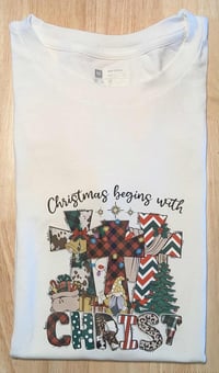 Image 1 of Christmas Begins With Christ Ladies T-Shirt