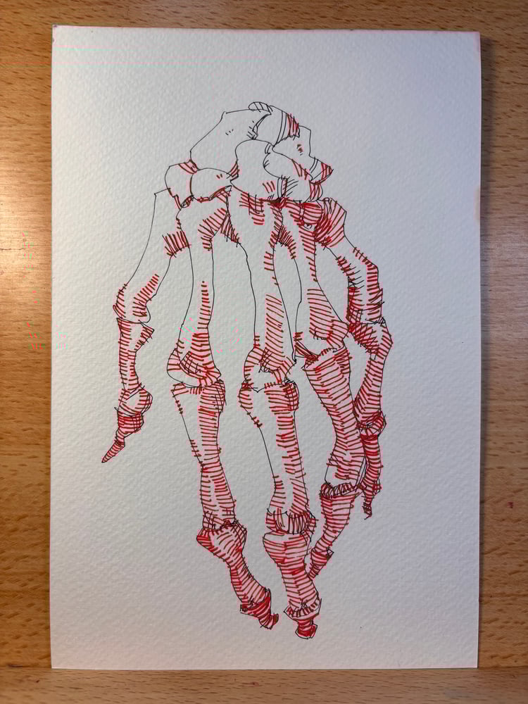 Image of Red Skelelal Hand 6x9 original sketch