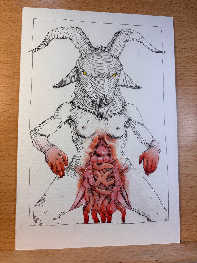 Image of Rape Goat 6x9 original painting