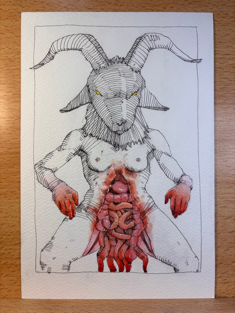 Image of Rape Goat 6x9 original painting