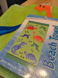 Image 3 of Dinosaur Beach Bag and Towel Set Green Handle