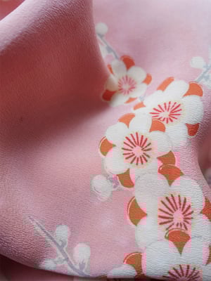 Image of Kimono dame af rosa silke med umeblomster grene - vendbar