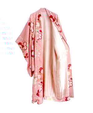 Image of Kimono dame af rosa silke med umeblomster grene - vendbar