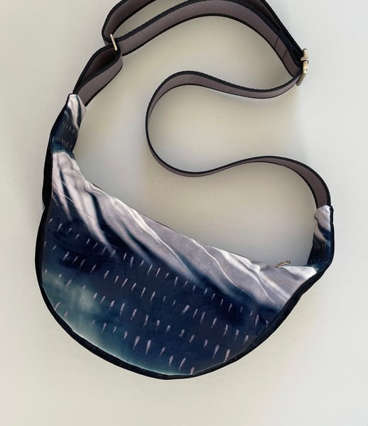 Image of Storm feather, large velvet crossbody sling bag